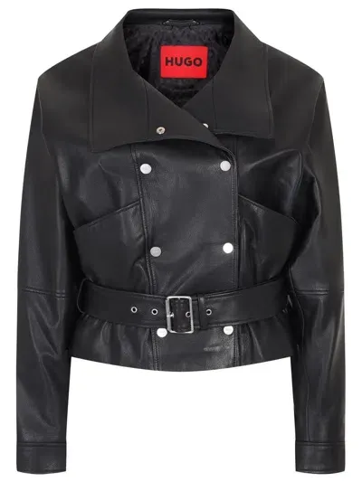 Hugo Limali Leather Jackets Black In Blue