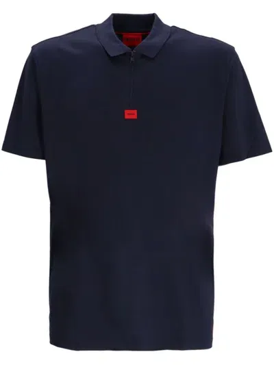 Hugo Logo-appliqué Cotton Polo Shirt In Blue