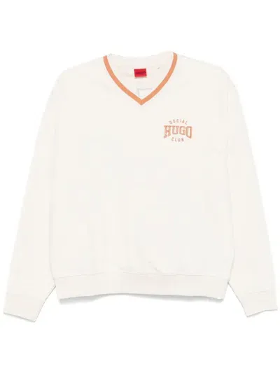 Hugo Logo-embroidered Sweatshirt In Neutrals