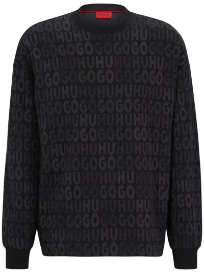 Hugo Logo-print Cotton-blend Sweatshirt In Black