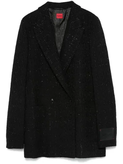 Hugo Metallic-threading Blouclé Blazer In Black