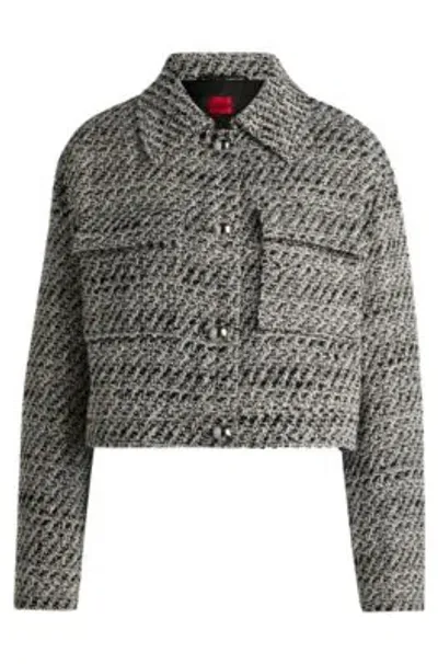 Hugo Oversize-fit Jacket In Patterned Boucl With Cropped Length