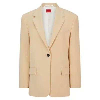 Hugo Oversize-fit Jacket In Stretch Fabric With Single Button In Light Beige