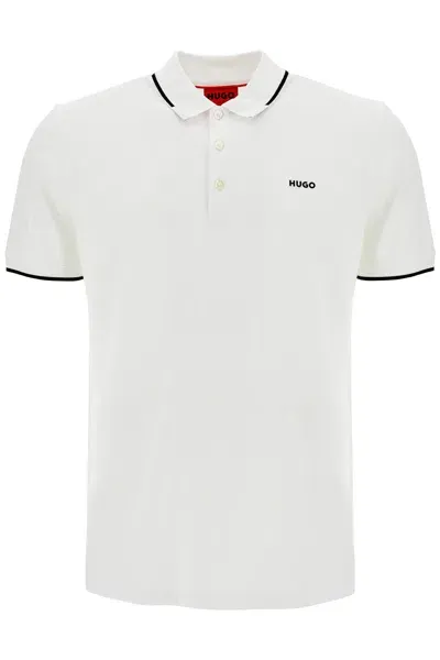 Hugo Slim Fit Piqué Polo Shirt In White