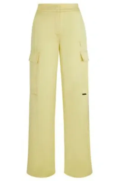 Hugo Relaxed-fit Cargo Trousers In Satin In Light Yellow