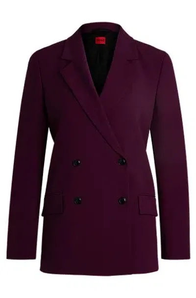 Hugo Relaxed-fit Jacket With Double-breasted Closure In Purple