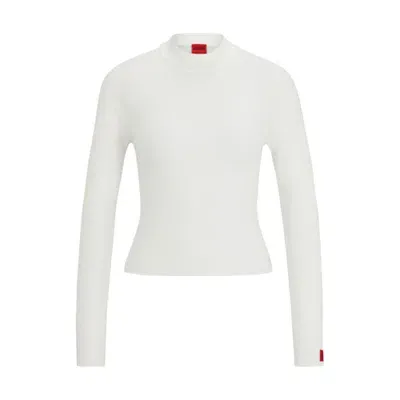 Hugo Rib-knit Sweater With Mock Neckline And Logo Label In White