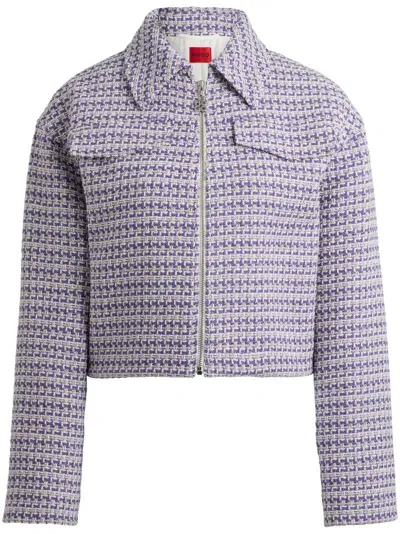 Hugo Relaxed-fit Cropped Jacket In A Patterned Cotton Blend In Neutrals