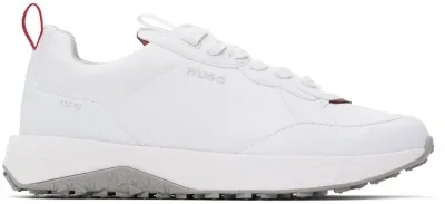 Hugo White Mixed Material Lace-up Sneakers In 100-white