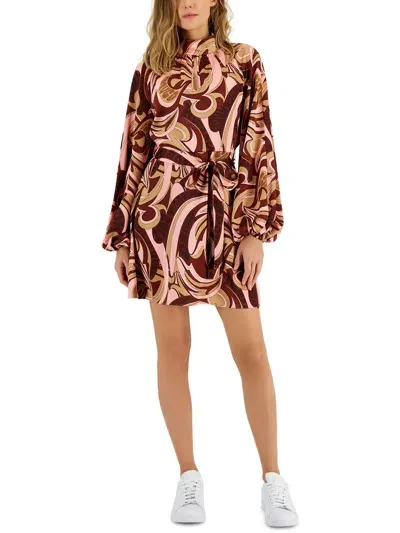 Hugo Abstract-print Long-sleeve Midi Dress In Pink