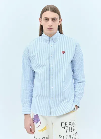 Human Made Logo Patch Stripe Shirt In Blue