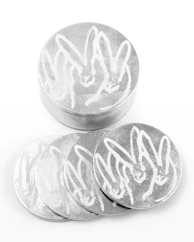 Hunt Slonem Silver Leaf Bunny Coaster Box - 4 Coasters In Multi