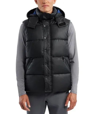 Hunter Chiswell Nylon Quilted Removable Hood Full Zip Puffer Vest In Black