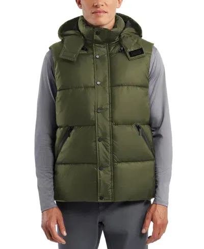 Hunter Chiswell Nylon Quilted Removable Hood Full Zip Puffer Vest In  Green