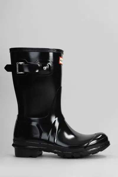 Hunter Original Short Gloss Low Heels Boots In Black