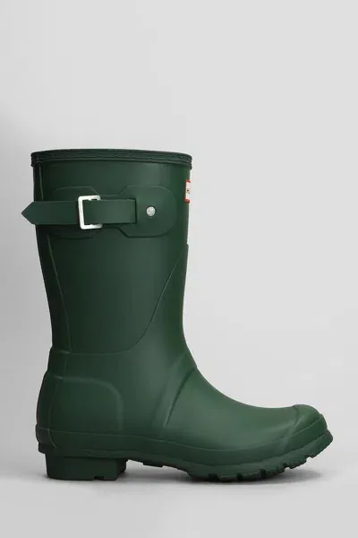 Hunter Original Short Low Heels Boots In Green Rubber/plasic In Hgr