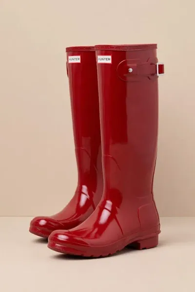 Hunter Original Tall Military Red Glossy Rain Boots In Mlr