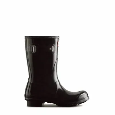 Hunter Womens Black Original Short Gloss Rubber Wellington Boots In Blk