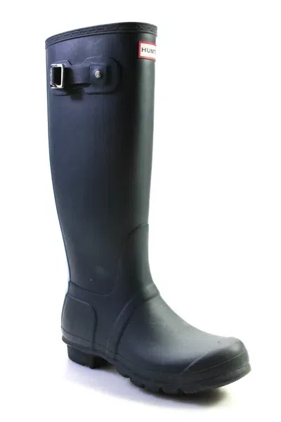 Hunter Women's Round Toe Knee High Pull-on Rubber Rain Boot Navy Blue