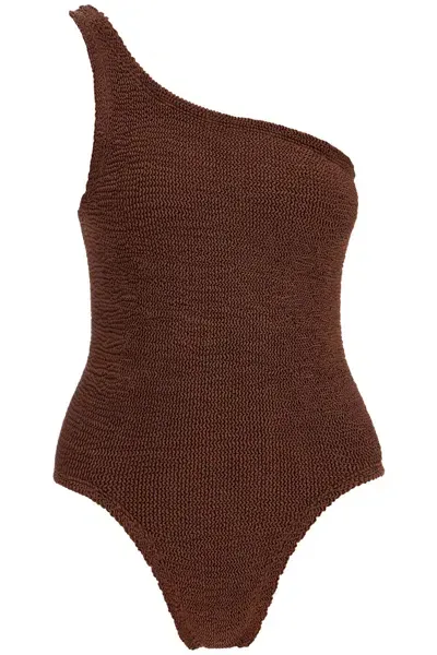 Hunza G Nancy One-shoulder Swimsuit In Brown