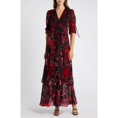 Hutch Floral Pattern Wrap Dress In Black Pink Chinoiserie Bouquet