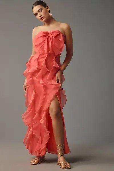 Hutch Strapless Tiered Tulle Maxi Dress In Pink