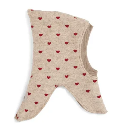 Huttelithut Kids' Wool Hearts Balaclava In Beige