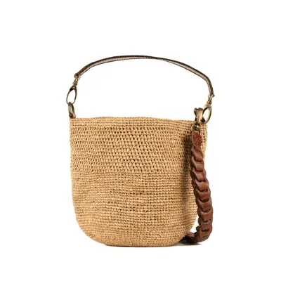 Ibeliv Akama Natural Raffia Bucket Bag In Beige