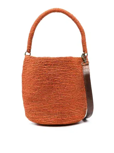 Ibeliv Siny Raffia Bucket Bag In Naranja