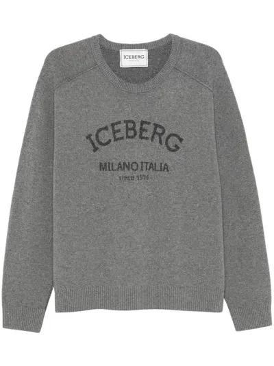 Iceberg Logo-intarsia Crew-neck Sweater In Grey