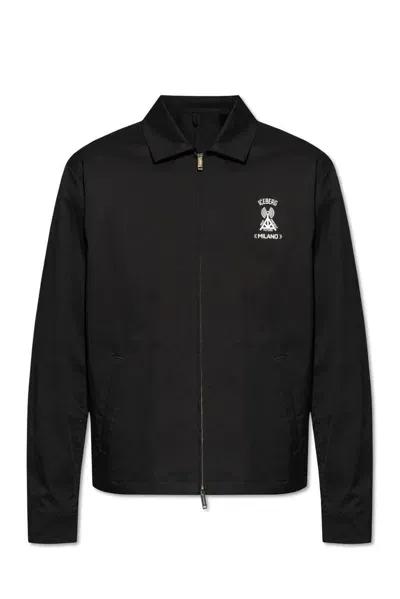 Iceberg Zip-up Twill Shirt Jacket In Black