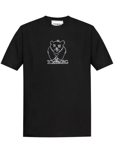 Iceberg Bear Embroidery T-shirt In Black