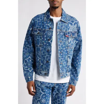 Icecream Blue Dreams Floral Jacquard Denim Trucker Jacket In Dodger