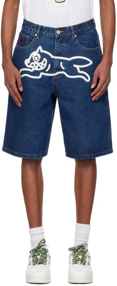 Icecream Blue Running Dog Denim Shorts In Indigo