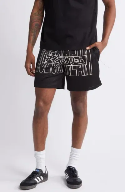 Icecream Katakana Reflective Mesh Shorts In Black