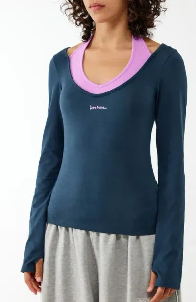 Iets Frans Gigi Layered Stretch Cotton T-shirt In Navy/pink