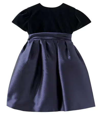 Il Gufo Bow-detail Velvet And Satin Dress In Blue