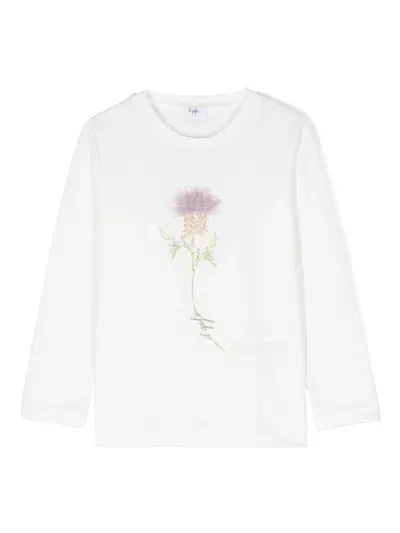 Il Gufo Kids' Floral-print T-shirt In White