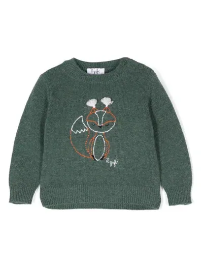 Il Gufo Babies' Fox Embroidery Jumper In Green