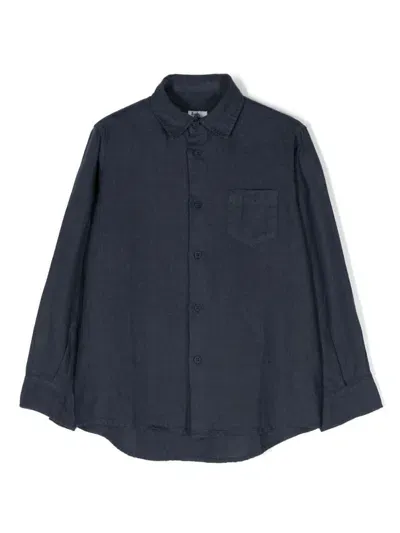 Il Gufo Kids' Logo-patch Linen Shirt In Blue