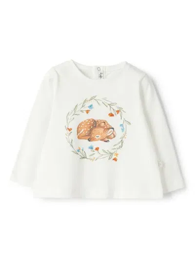 Il Gufo Babies' Reindeer Print Long-sleeved T-shirt In Weiss