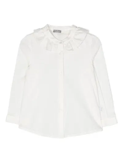 Il Gufo Kids' Ruched-neck Buttoned Shirt In White