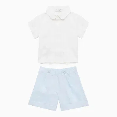 Il Gufo Babies' Sky Blue/white Linen Suit In Light Blue