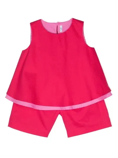 Il Gufo Kids' Cotton-blend Top And Shorts Set In Red