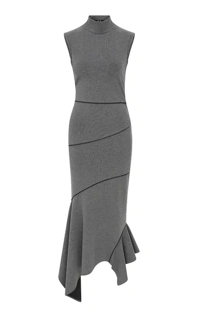 Ila Marlene Asymmetric Knit Midi Dress In Dark Grey