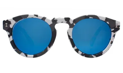 Illesteva Leonard (flex Hinge) Sunglasses In White Camo / Blue Mirror