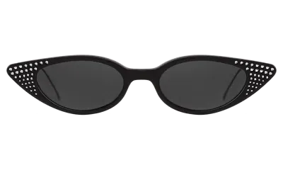 Illesteva Marianne Sunglasses In Matte Black W/ Silver Swarovski Crystals / Grey Flat