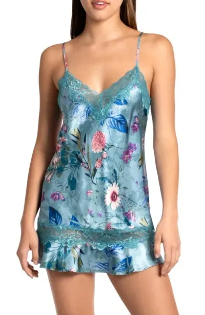 In Bloom By Jonquil Joelle Lace Trim Satin Chemise In Adriatic Blue