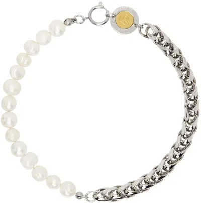 In Gold We Trust Paris Silver Chain Pearl Necklace In Palladium