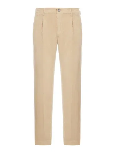 Incotex Cotton Trousers With Pleats In Dark Beige